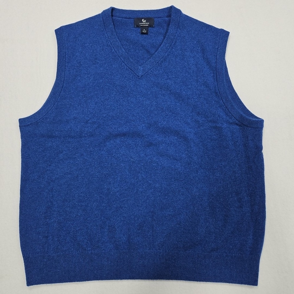 Lands End Blue V Neck Sweater Vest 100% Cashmere Mens Large 42-44